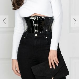 Corset Story Black PVC Classic Underbust Waist Trainer With Hip Gores Size W44"